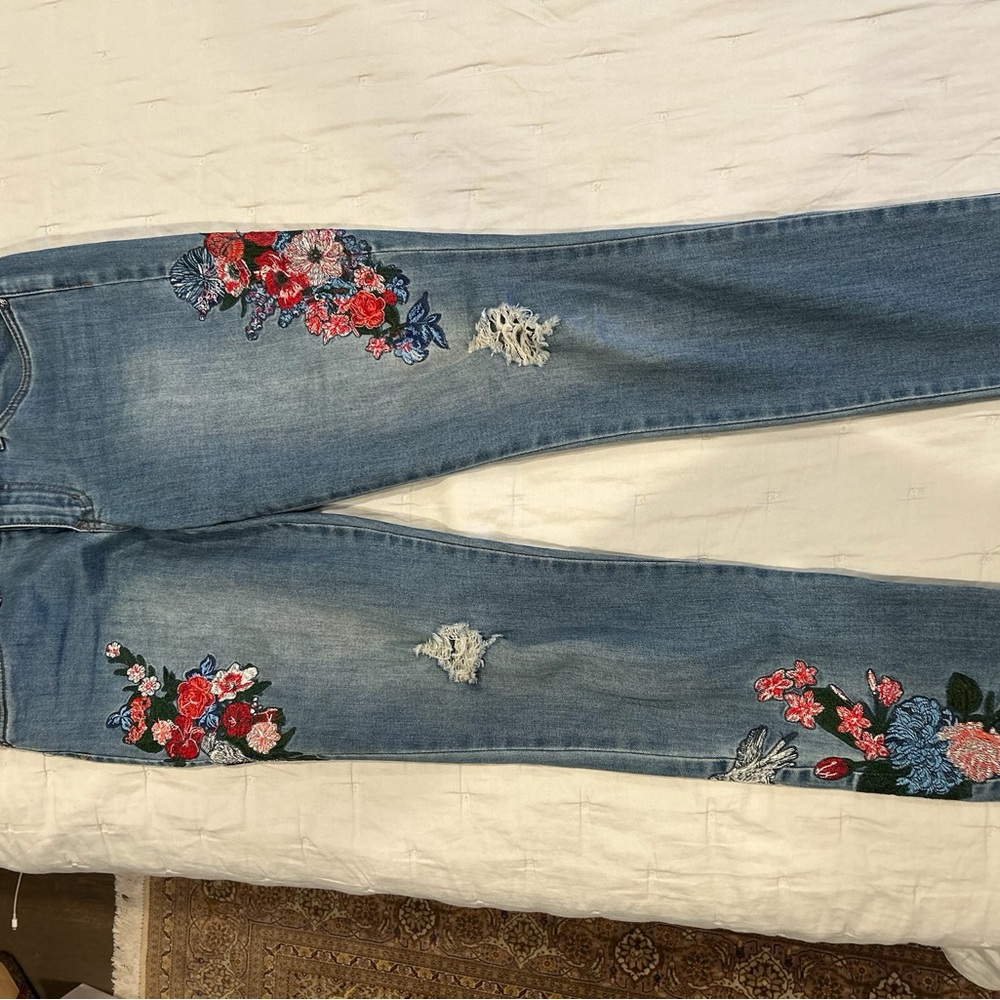 Embroidered Floral Blue Jeans
